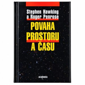 Přední deska knihy Povaha prostoru a času od Stephena Hawkinga a Rogera Penrose se žlutým názvem na hvězdném pozadí.
